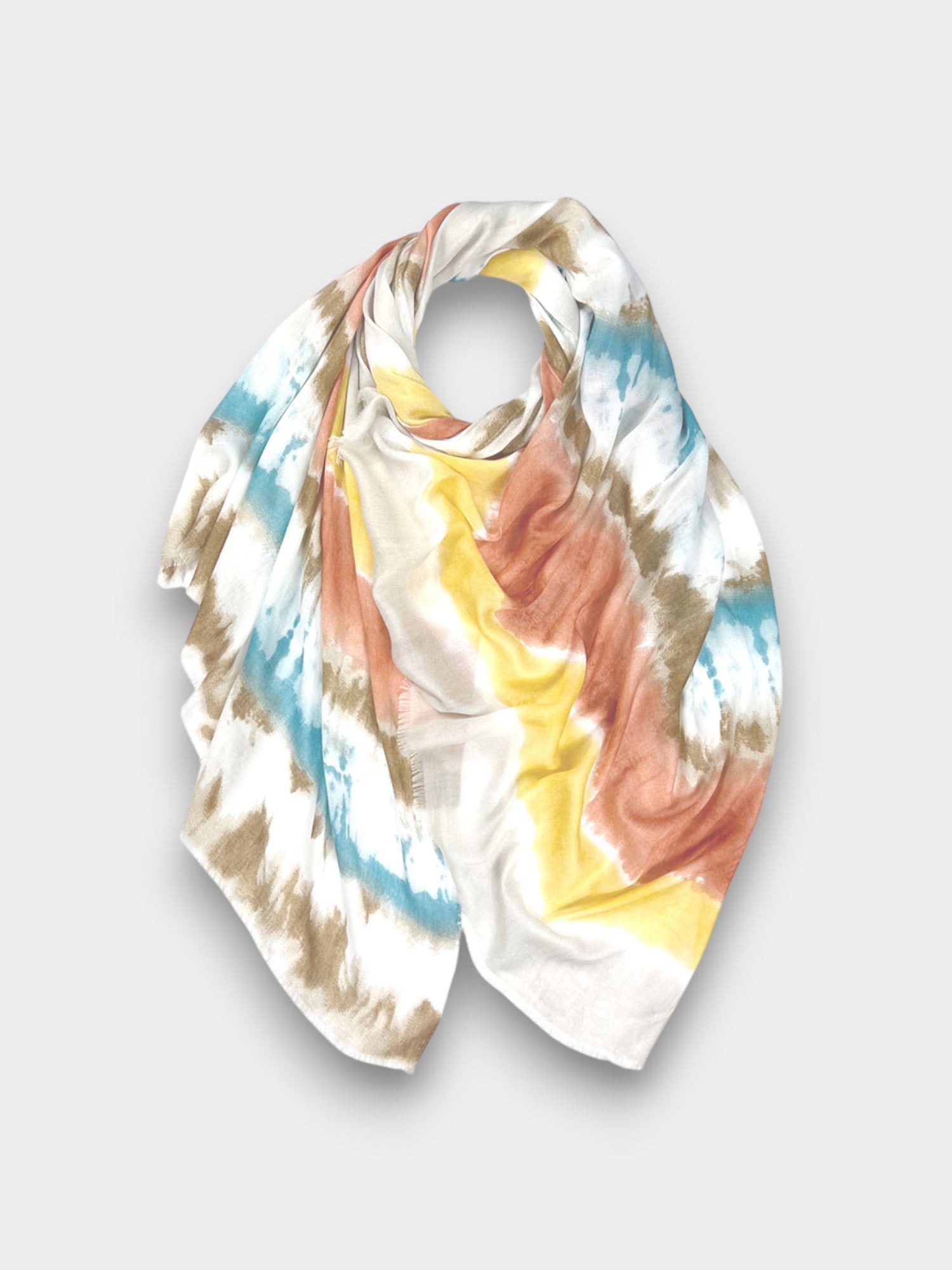 Printed Tiedye Pattern Lightweight Scarf With Fringes - Yellow